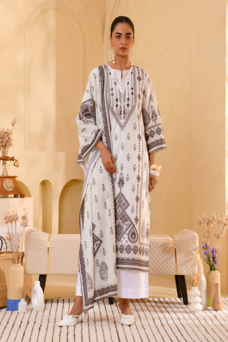(Vaasva) Women white & black pakistani suit with handwork (Set of 5pc)