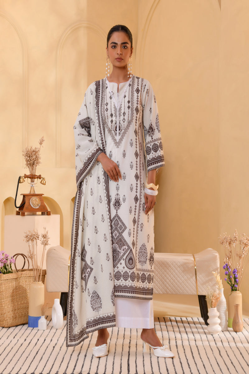 (Vaasva) Women white & black pakistani suit with handwork (Set of 5pc)