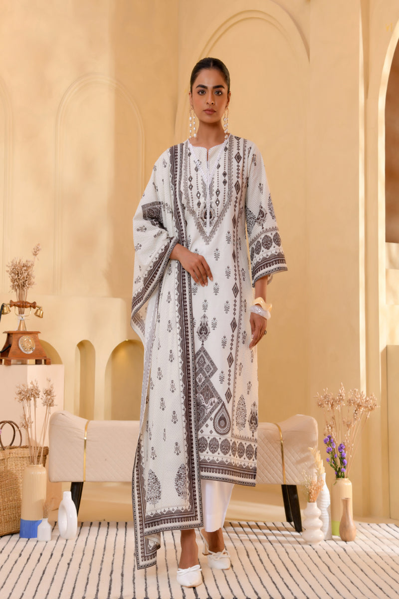(Vaasva) Women white & black pakistani suit with handwork (Set of 5pc)