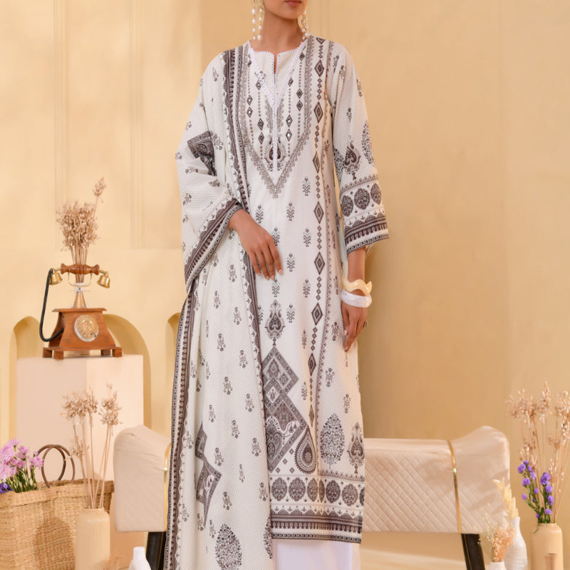 (Vaasva) Women white & black pakistani suit with handwork (Set of 5pc)