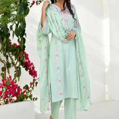 (Vaasva) Women solid aqua multi embroidered suit set (Set of 5pc)