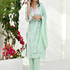 (Vaasva) Women solid aqua multi embroidered suit set (Set of 5pc)