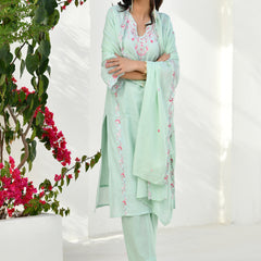 (Vaasva) Women solid aqua multi embroidered suit set (Set of 5pc)