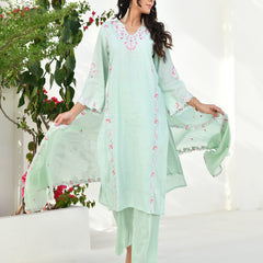 (Vaasva) Women solid aqua multi embroidered suit set (Set of 5pc)