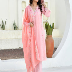 (Vaasva) Women solid peach multi embroidered suit set (Set of 5pc)