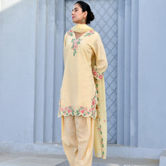 (Vaasva) Women lemon multi embroidered farshi salwar set (Set of 5pc)
