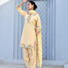 (Vaasva) Women lemon multi embroidered farshi salwar set (Set of 5pc)