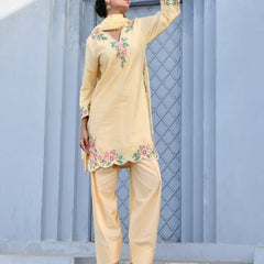 (Vaasva) Women lemon multi embroidered farshi salwar set (Set of 5pc)