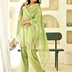 (Vaasva) Women parrot multi embroidered farshi salwar set (Set of 5pc)