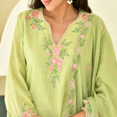 (Vaasva) Women parrot multi embroidered farshi salwar set (Set of 5pc)