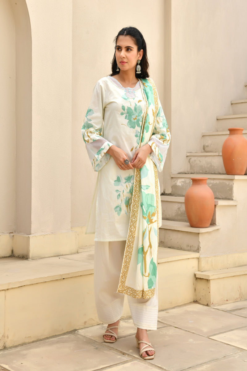 (Vaasva) Women floral marine printed farshi salwar set (Set of 5pc)