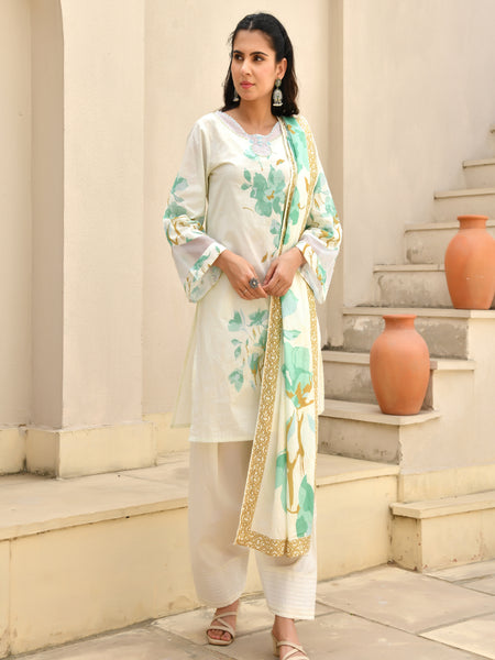 (Vaasva) Women floral marine printed farshi salwar set (Set of 5pc)