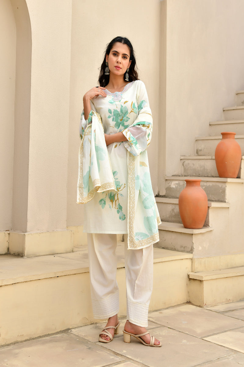 (Vaasva) Women floral marine printed farshi salwar set (Set of 5pc)