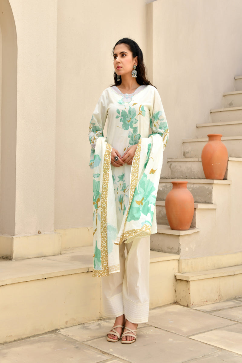 (Vaasva) Women floral marine printed farshi salwar set (Set of 5pc)