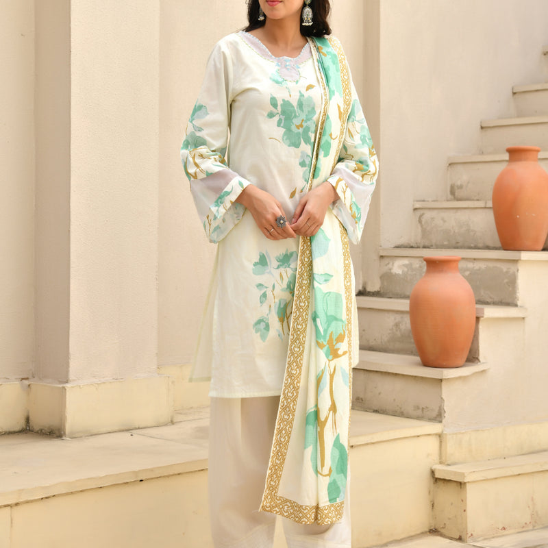 (Vaasva) Women floral marine printed farshi salwar set (Set of 5pc)