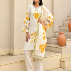 (Vaasva) Women floral yellow printed farshi salwar set (Set of 5pc)