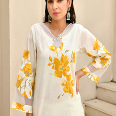 (Vaasva) Women floral yellow printed farshi salwar set (Set of 5pc)