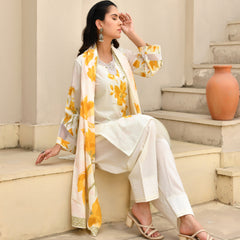 (Vaasva) Women floral yellow printed farshi salwar set (Set of 5pc)