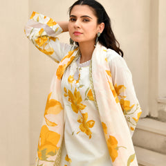 (Vaasva) Women floral yellow printed farshi salwar set (Set of 5pc)