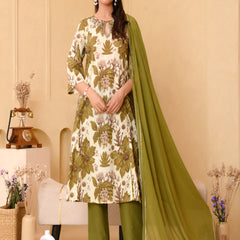 (Vaasva) Women henna floral printed aline suit set (Set of 5pc)