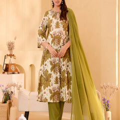(Vaasva) Women henna floral printed aline suit set (Set of 5pc)
