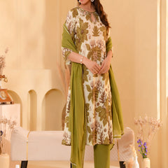 (Vaasva) Women henna floral printed aline suit set (Set of 5pc)