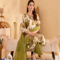 (Vaasva) Women henna floral printed aline suit set (Set of 5pc)