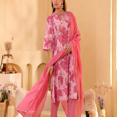 (Vaasva) Women pink floral printed aline suit set (Set of 5pc)