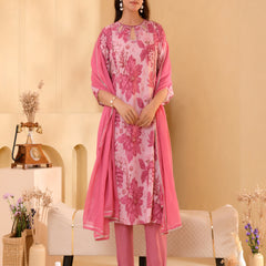 (Vaasva) Women pink floral printed aline suit set (Set of 5pc)
