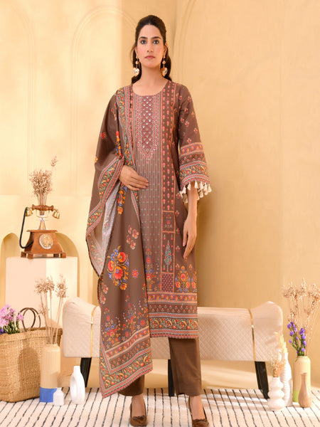 (Vaasva) Women brown floral mirror work suit set (Set of 5pc)