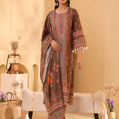(Vaasva) Women brown floral mirror work suit set (Set of 5pc)