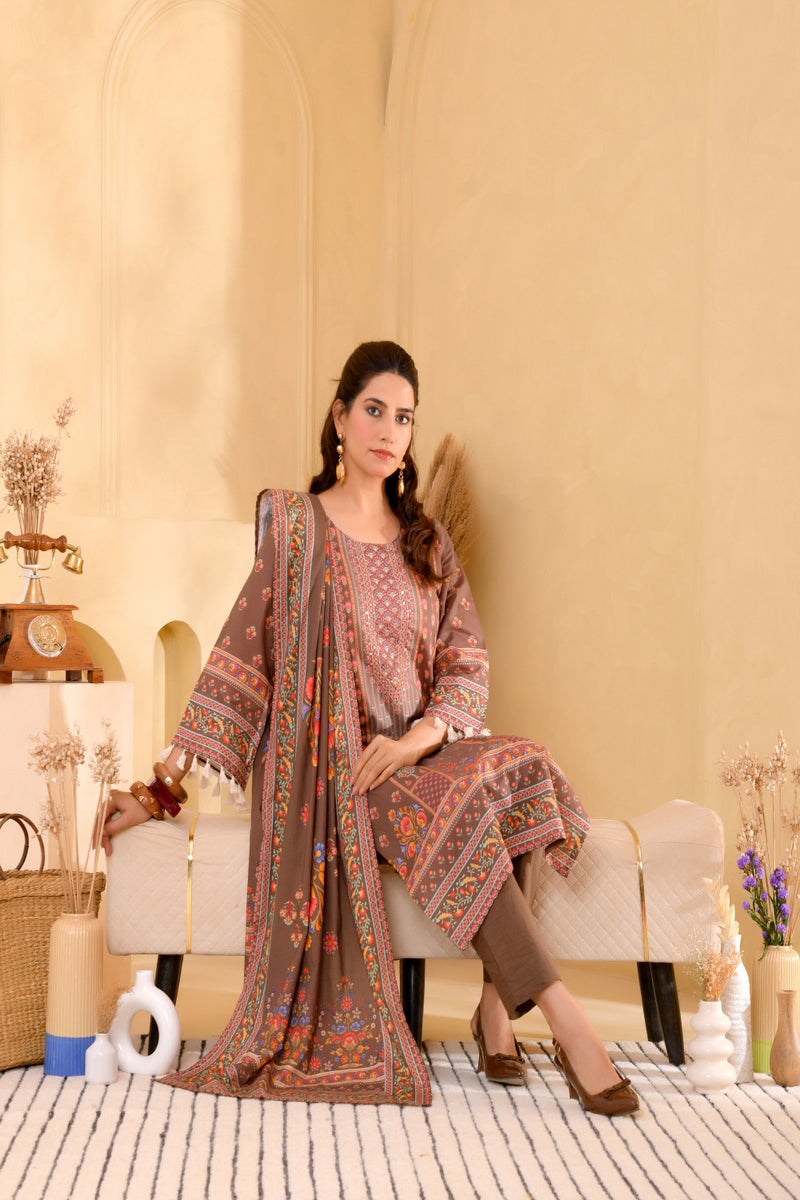 (Vaasva) Women brown floral mirror work suit set (Set of 5pc)