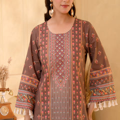 (Vaasva) Women brown floral mirror work suit set (Set of 5pc)