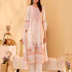 (Vaasva) Women cream floral mirror work suit set (Set of 5pc)