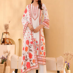 (Vaasva) Women red floral cream base printed suit set (Set of 5pc)