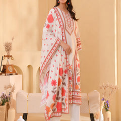 (Vaasva) Women red floral cream base printed suit set (Set of 5pc)