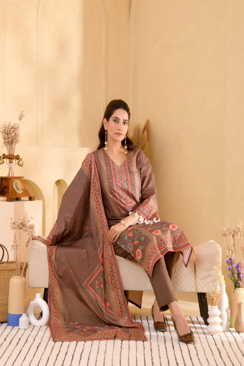(Vaasva) Women brown bold floral hand embroidered suit set (Set of 5pc)