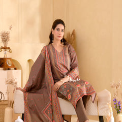(Vaasva) Women brown bold floral hand embroidered suit set (Set of 5pc)