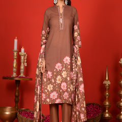 (Vaasva) Women Earthy brown lotus printed suit set (Set of 5pc)