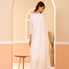 (Vaasva) Women white dobby embroidered suit set (Set of 5pc)