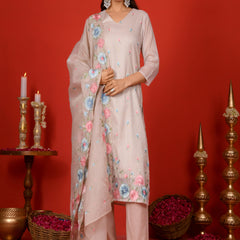 (Vaasva) Women solid grey kota doria multi thread embroidered (Set of 5pc)