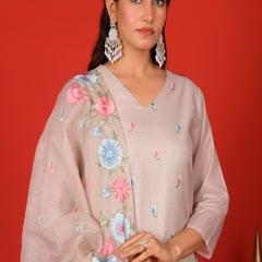 (Vaasva) Women solid grey kota doria multi thread embroidered (Set of 5pc)