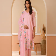 (Vaasva) Women solid pink multi placement embroidered suit set (Set of 5pc)