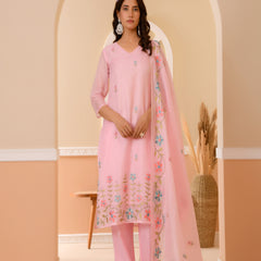 (Vaasva) Women solid pink multi placement embroidered suit set (Set of 5pc)
