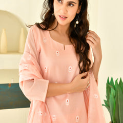 (Vaasva) Women peach kota doria chickenkari style suits set (Set of 5pc)