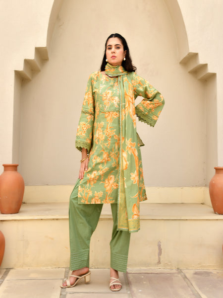 (Vaasva) Women floral printed zari work farshi salwar set (Set of 5pc)