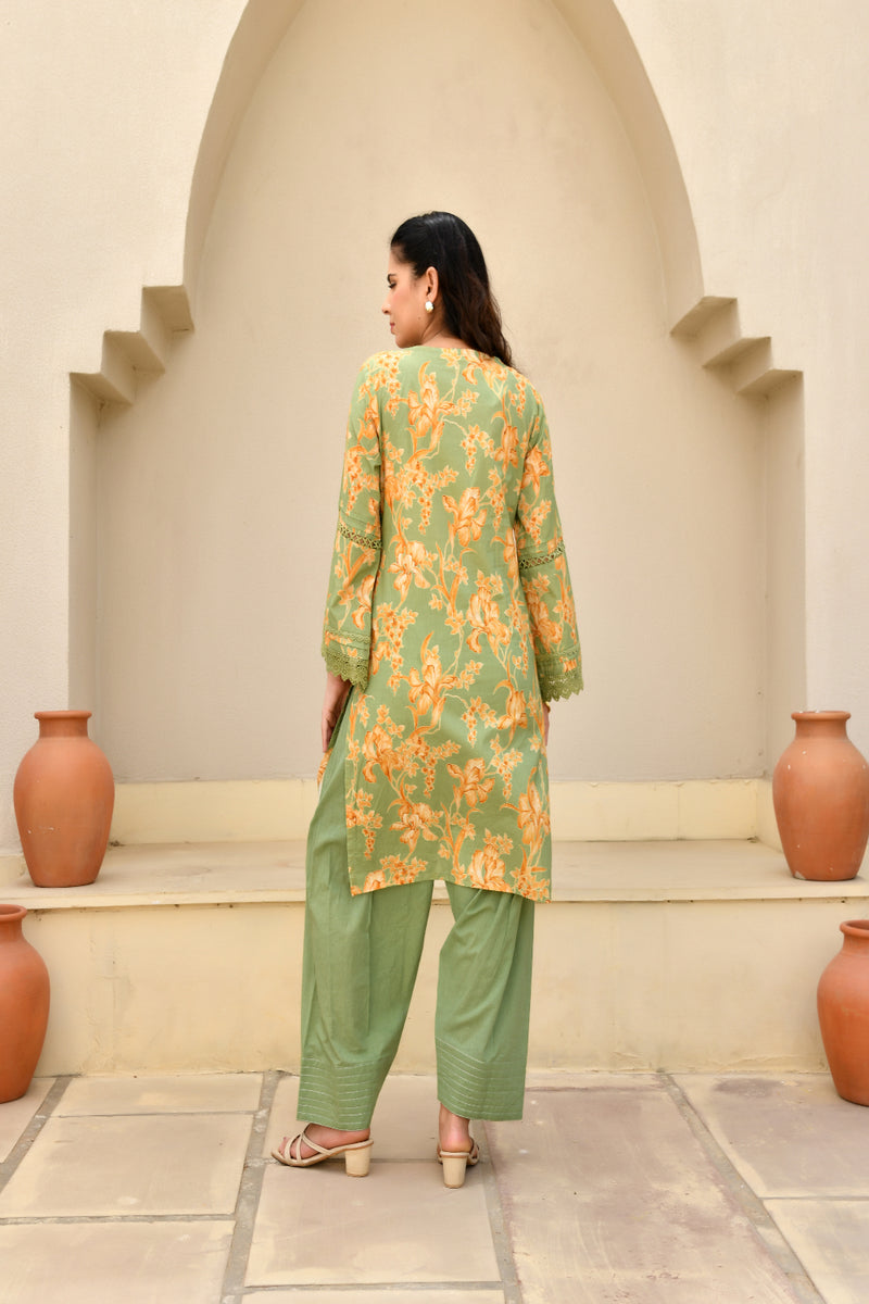 (Vaasva) Women floral printed zari work farshi salwar set (Set of 5pc)