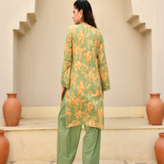 (Vaasva) Women floral printed zari work farshi salwar set (Set of 5pc)