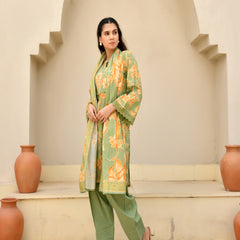 (Vaasva) Women floral printed zari work farshi salwar set (Set of 5pc)