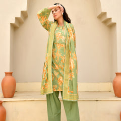 (Vaasva) Women floral printed zari work farshi salwar set (Set of 5pc)